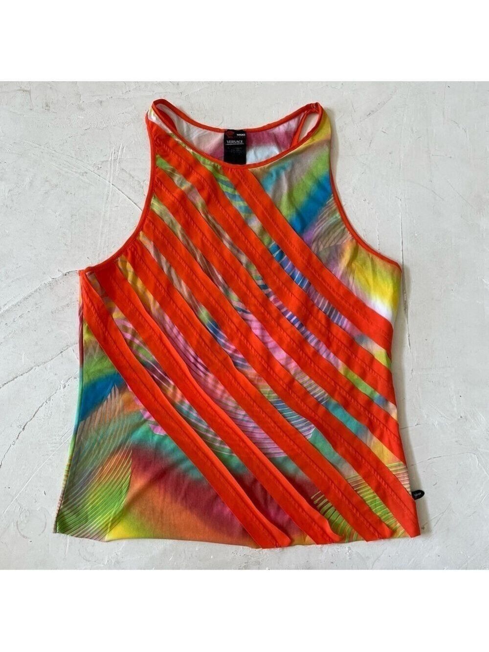 Versace Sport Y2K Retro Diagonal Stripes Colorful Funky Tank Top Size XL